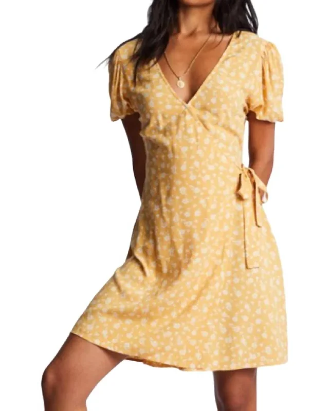 Hot Tropics Mini Wrap Dress In Yellow