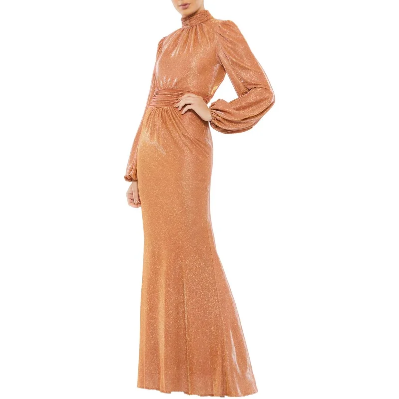 Womens Metallic High Neck Evening Dress