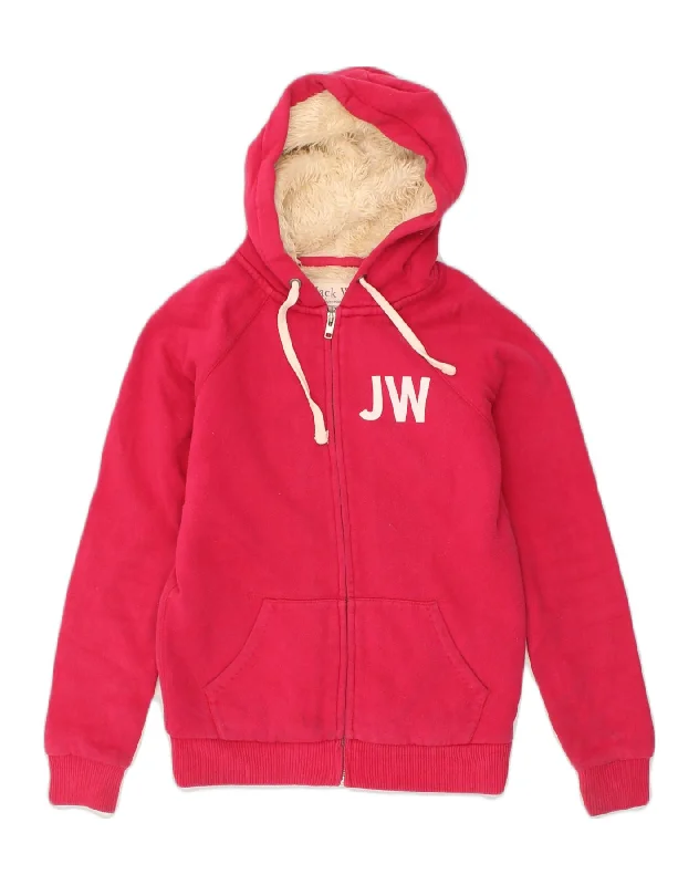 JACK WILLS Womens Sherpa Graphic Zip Hoodie Sweater UK 8 Small  Pink