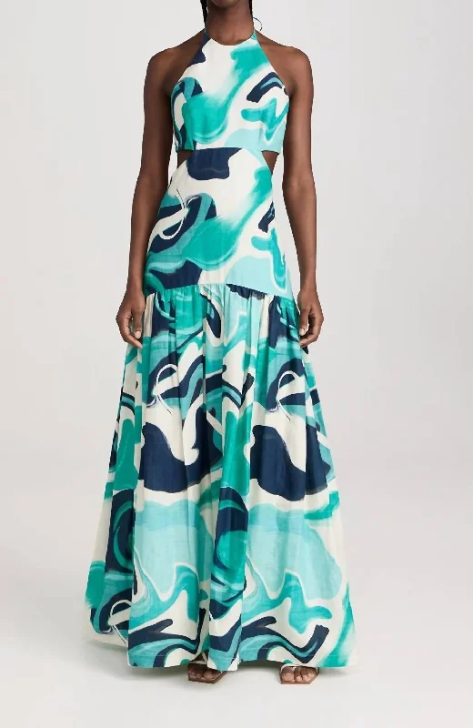 Rosalia Maxi Dress In Turquoise Marble