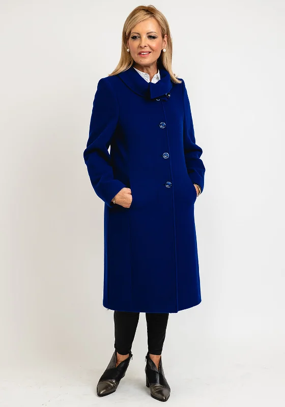 Christina Felix High Shawl Collar Wool Long Coat, Royal Blue