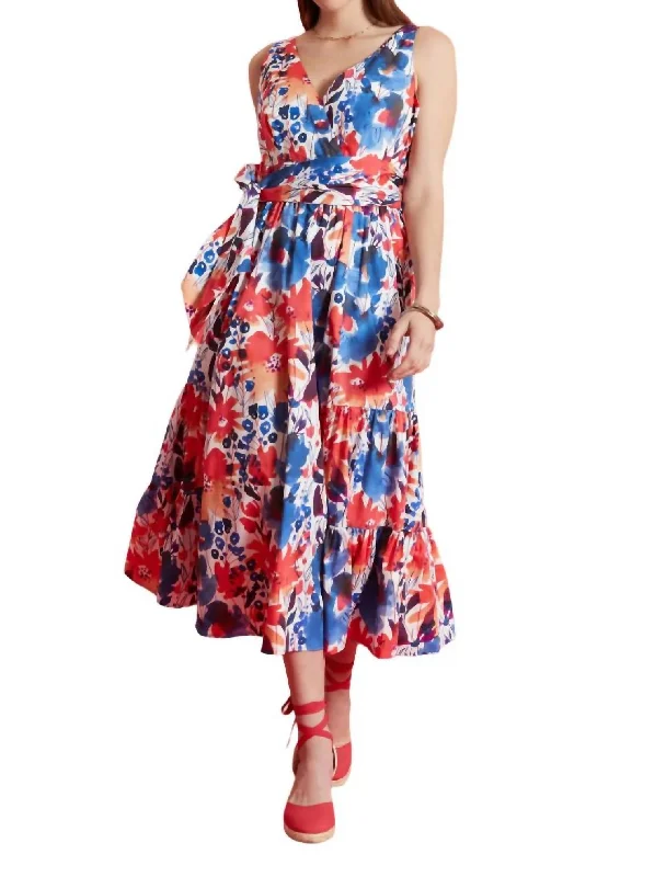 Yvette Crossover Maxi Dress In Patriot Floral Multi