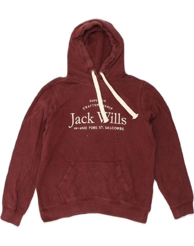 JACK WILLS Womens Graphic Hoodie Jumper UK 14 Large  Burgundy Cotton