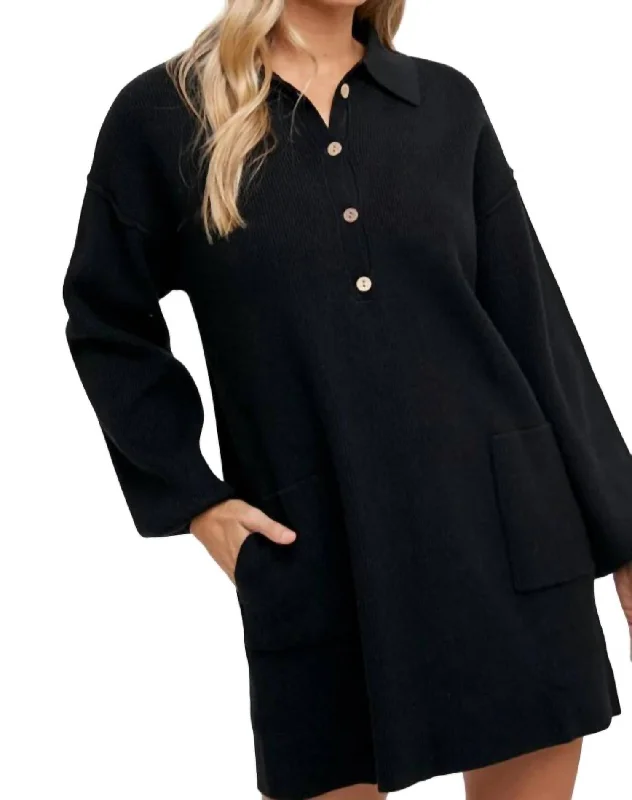 Anytime Ribbed Shirt Dress In Black