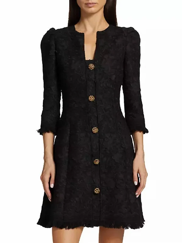 Gardenia Embroidered Tweed Dress In Black