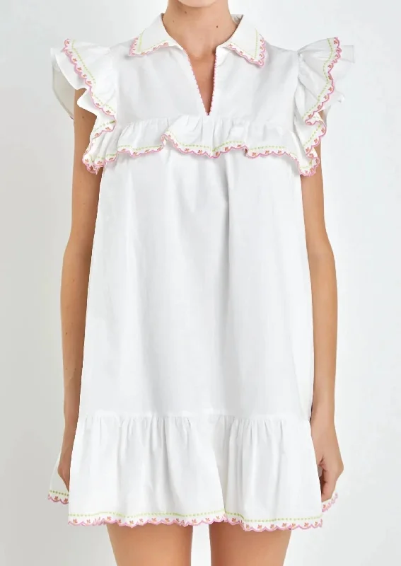 Ruffle Mini Dress In White