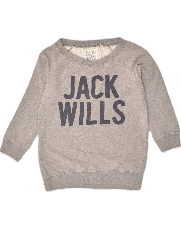 JACK WILLS Womens Graphic Sweatshirt Jumper UK 8 Small Grey Cotton