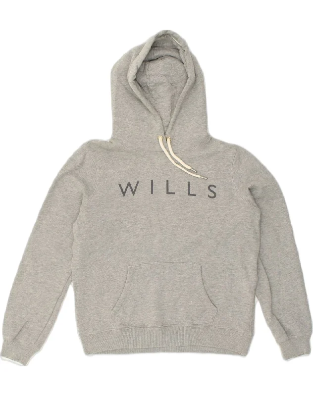 JACK WILLS Womens Graphic Hoodie Jumper UK 14 Large  Grey Cotton