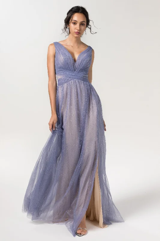 A-Line Floor Length Sparkling Tulle Bridesmaid Dress CB0609CR