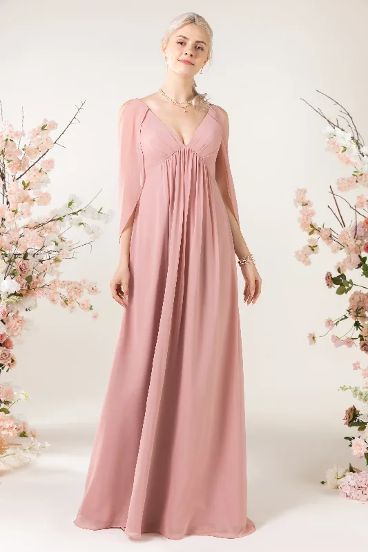 A-Line Sweep-Brush Train Chiffon Bridesmaid Dress CB0458