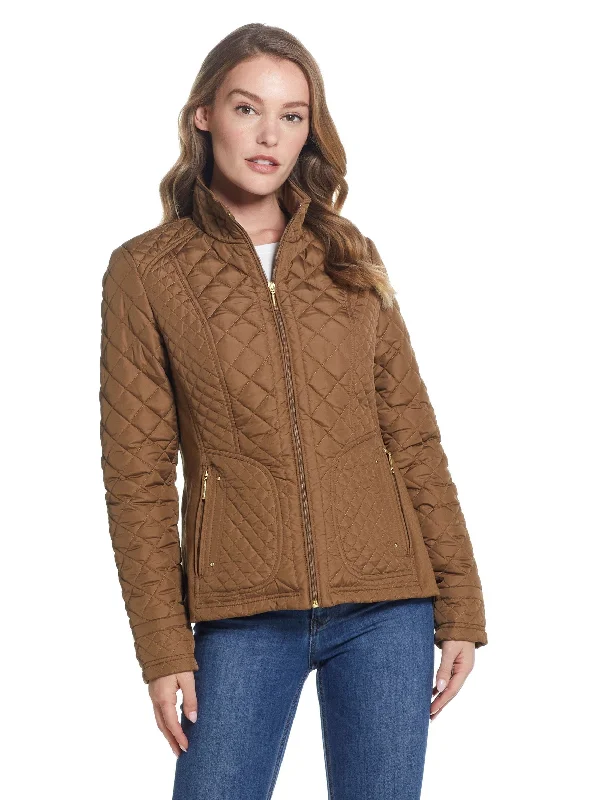 Stand Collar Ladies Quilted Moto Jacket