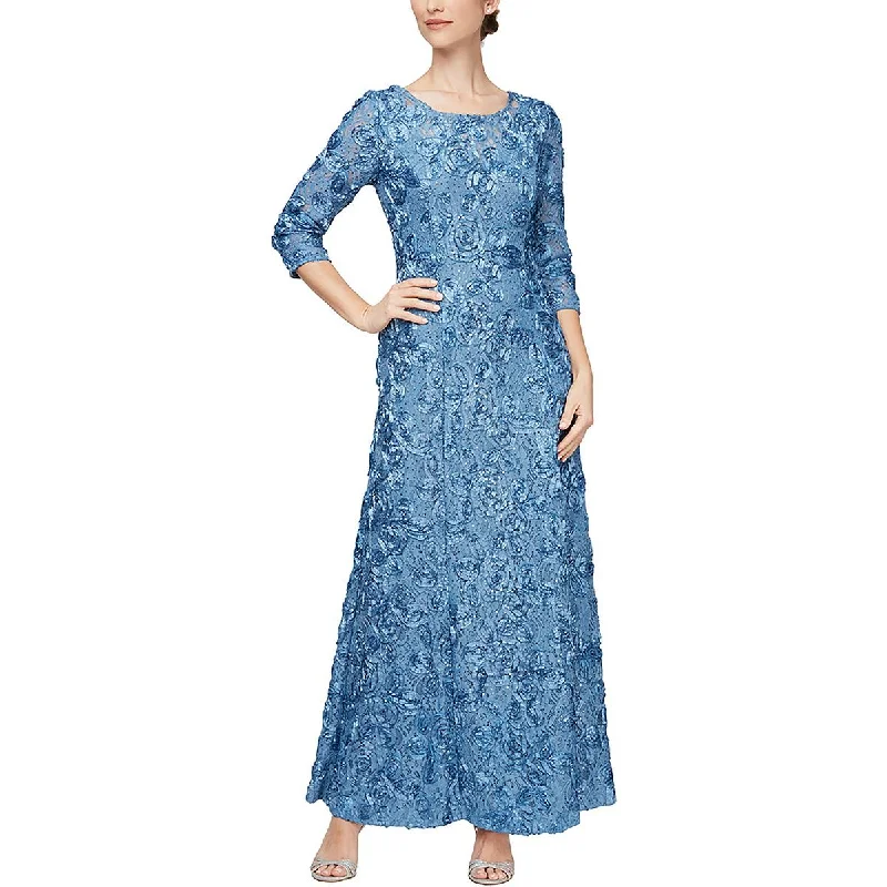 Womens Floral Print Three Quarter Sleeves Evening Dress