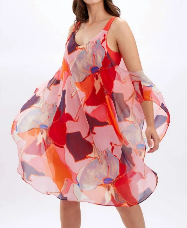 Abstract Print Chiffon Dress In Orange