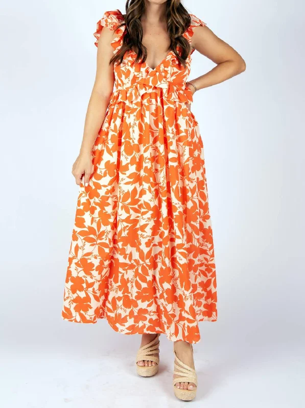 Selene Dress In Orange Floral