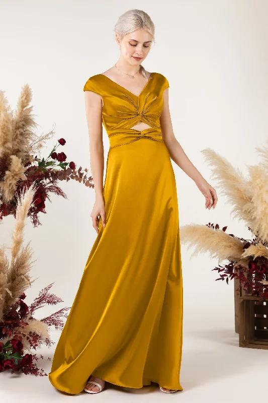 A-Line Sweep Luxe Satin Bridesmaid Dress Formal Dresses CB0497