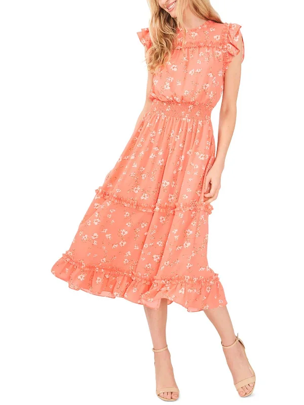 Ipanema Stroll Womens Floral Print Ruffled Midi Dress