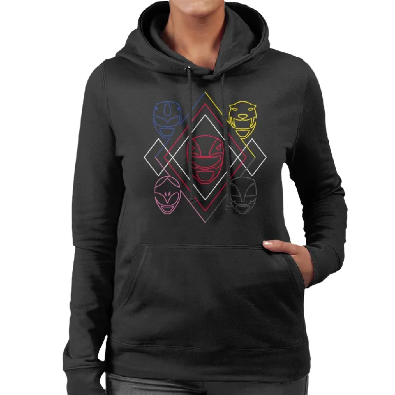 Power Rangers Heads Line Art Women's Hooded Sweatshirt