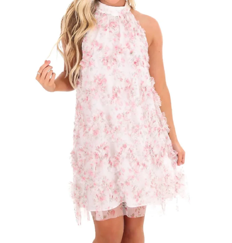 Sunny Days Floral Halter Dress In Soft Pink