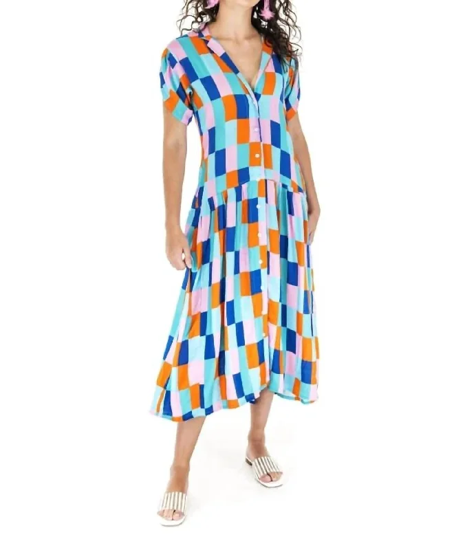 Tetris Maxi Dress In Btu - Blue Turquoise