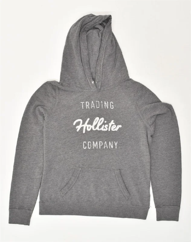 HOLLISTER Womens California Graphic Hoodie Jumper UK 16 Large Grey Cotton