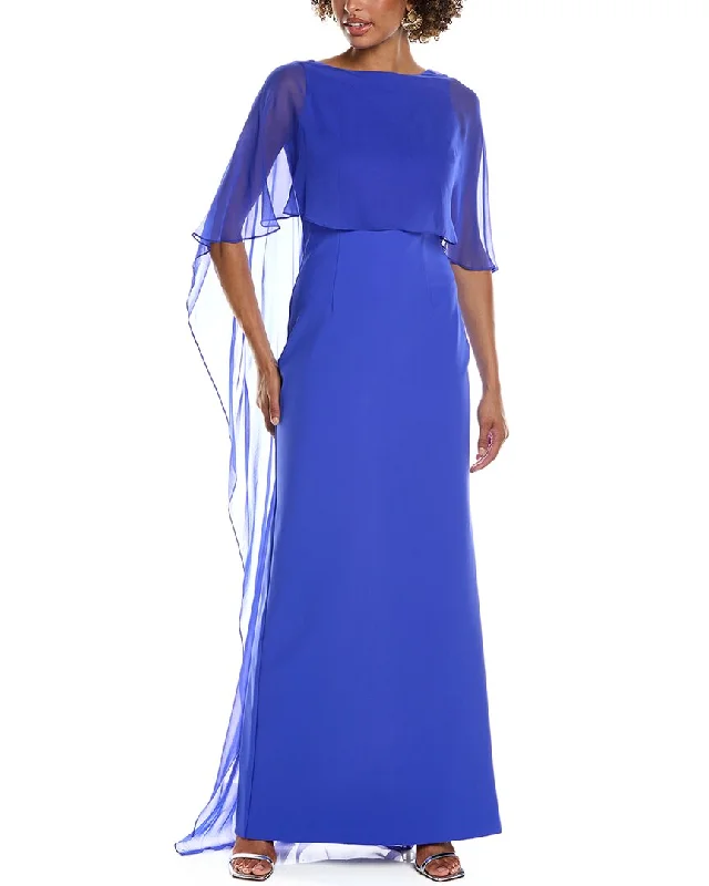 Teri Jon by Rickie Freeman Scuba Silk-Trim Gown