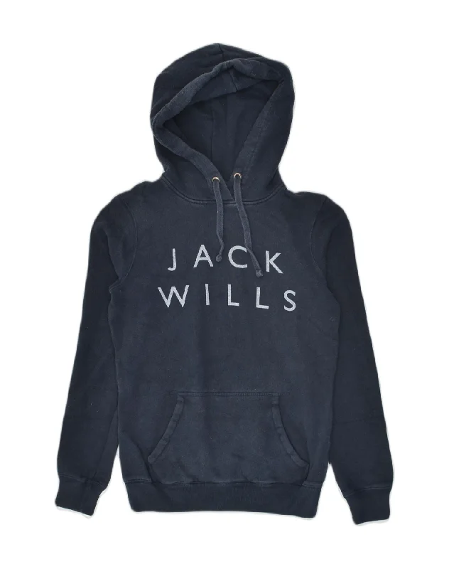 JACK WILLS Womens Classic Fit Graphic Hoodie Jumper UK 6 XS Navy Blue