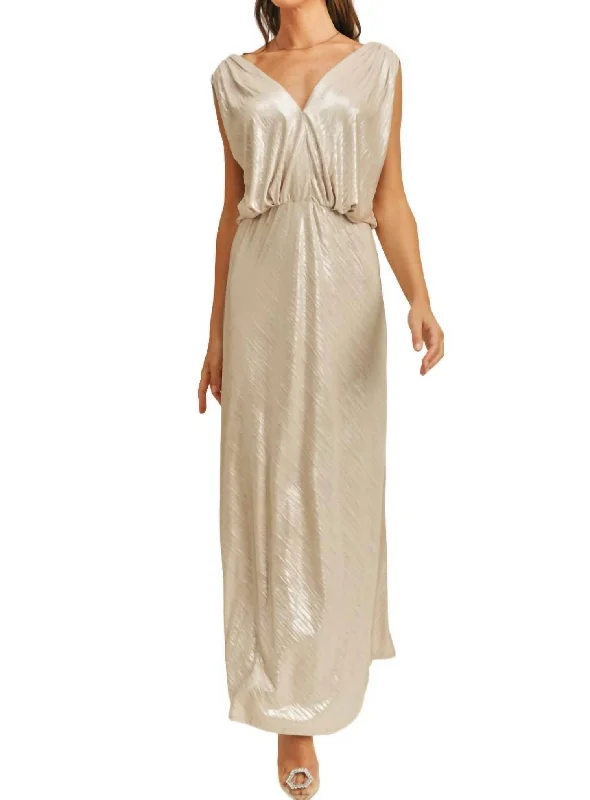 Shimmer Maxi Dress In Grey Silver