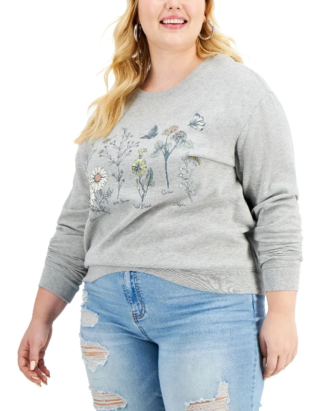 Trendy Plus Size Botanical Floral-Graphic Sweatshirt