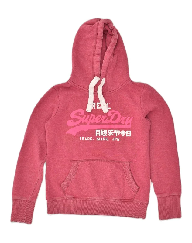 SUPERDRY Womens Graphic Hoodie Jumper UK 14 Medium Pink Cotton