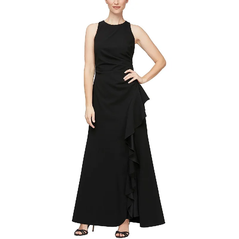 Womens Ruched Ruffles Evening Dress