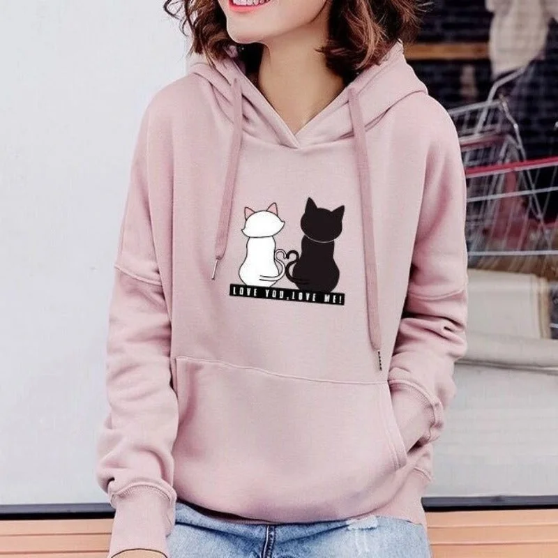 Harajuku Hoodie: Streetwear Hoodies for Women with Cute Cat Print - Autumn Long Sleeve Sweatshirt for a sudadera mujer style