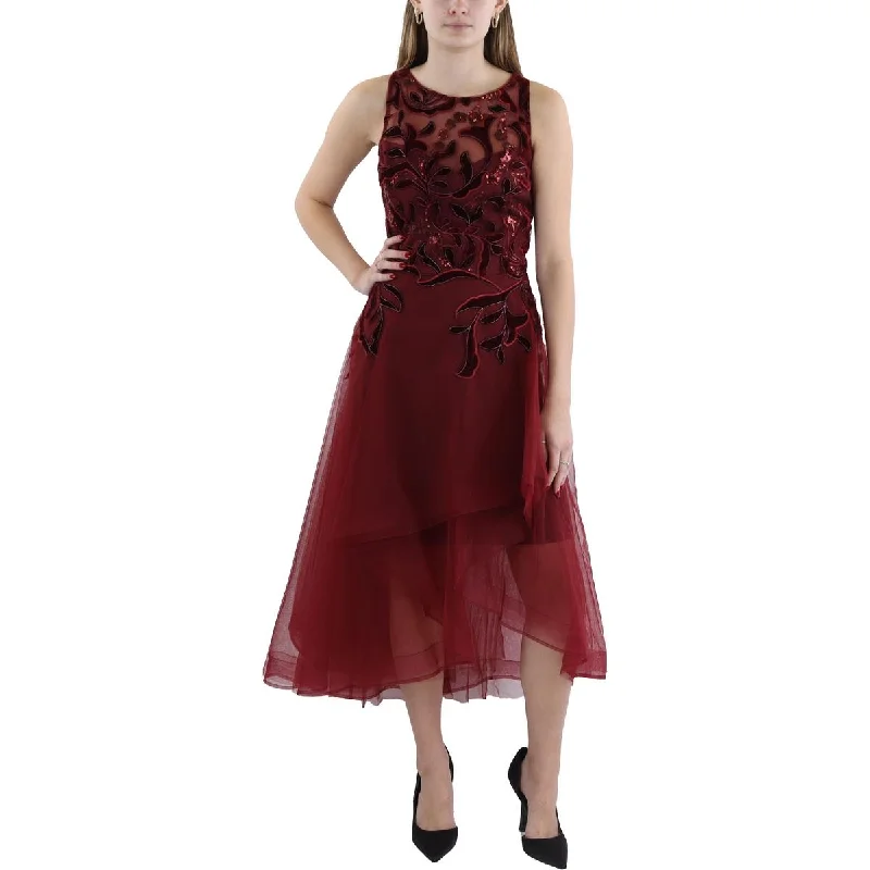 Womens Velvet Embroidered Halter Dress