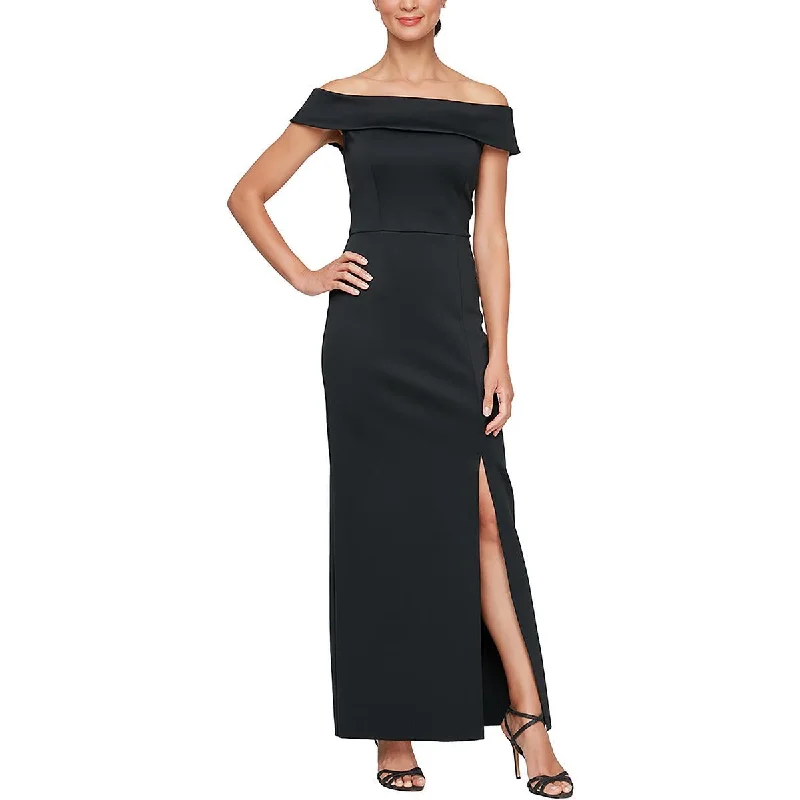 Womens High Front Slit Cold Shoulder Evening Dress