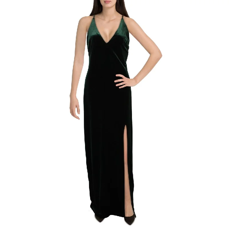 Juniors Womens Velvet Sleeveless Evening Dress