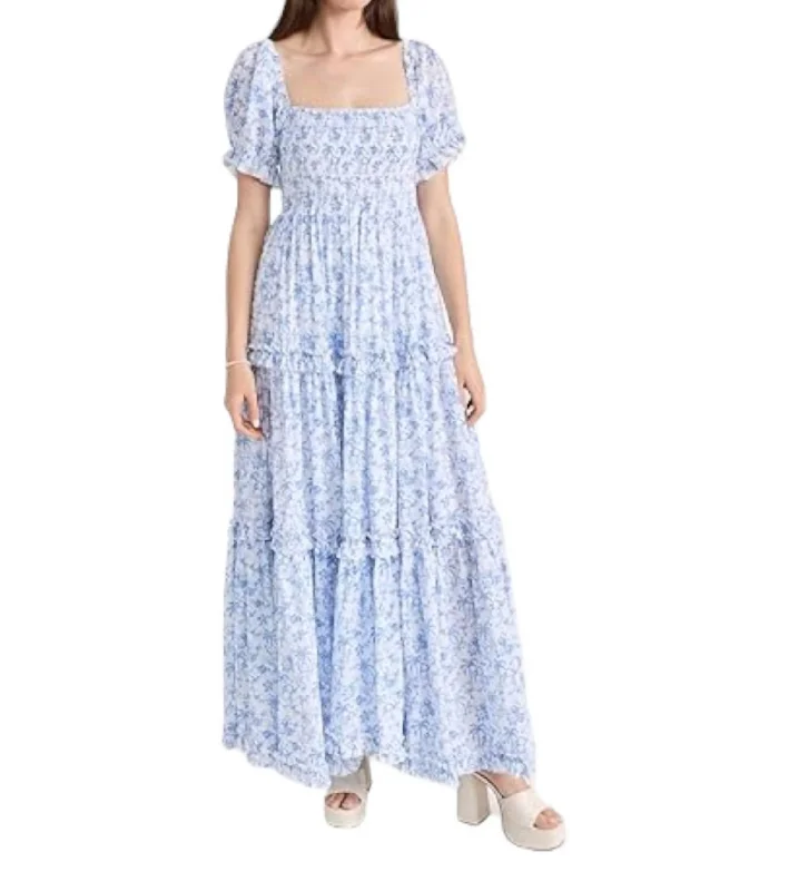 Zuri Maxi Dress In White Blue