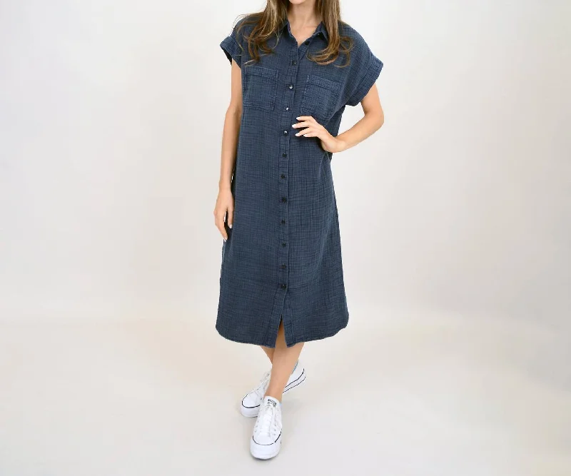 Aira Dolman Button Up Long Shirt Dress In Ink