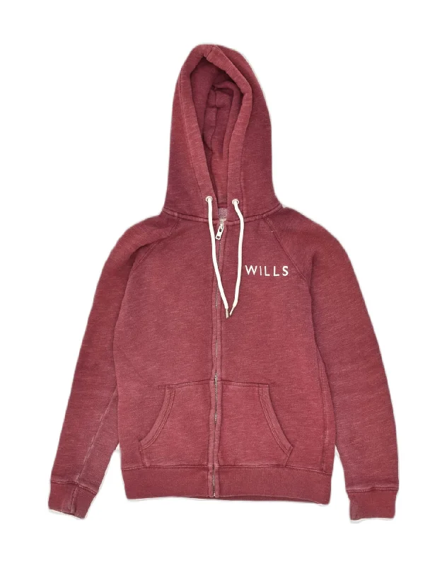 JACK WILLS Womens Zip Hoodie Sweater UK 10 Small Maroon Cotton