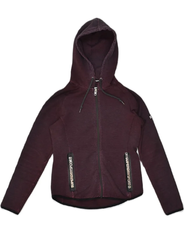 SUPERDRY Womens Zip Hoodie Sweater UK 14 Medium Burgundy Polyester