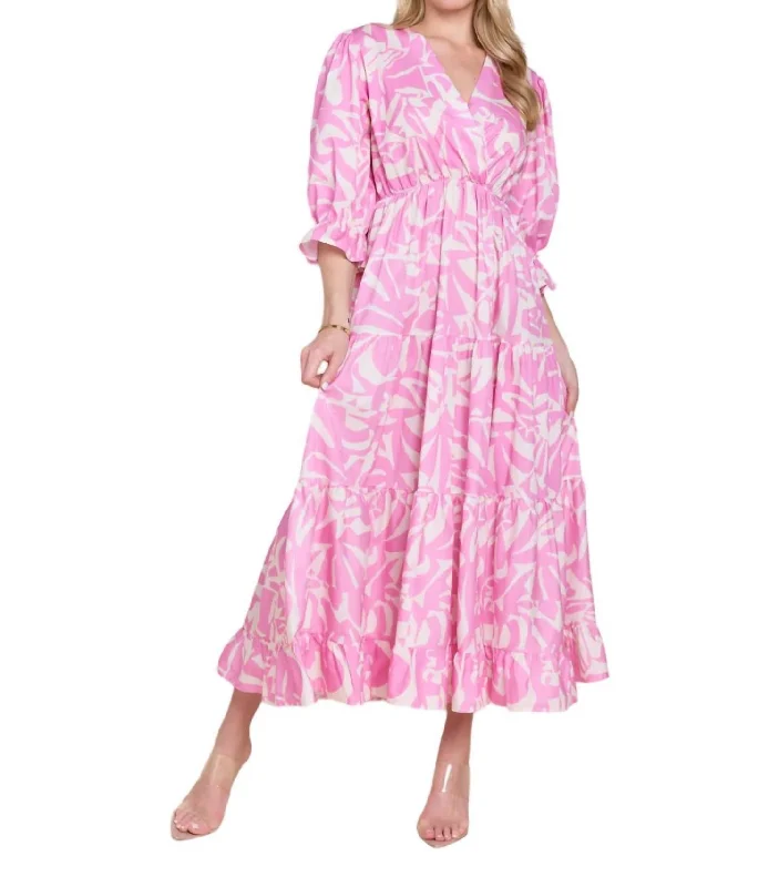 Clement Tiered Dress In Sky Hot Pink