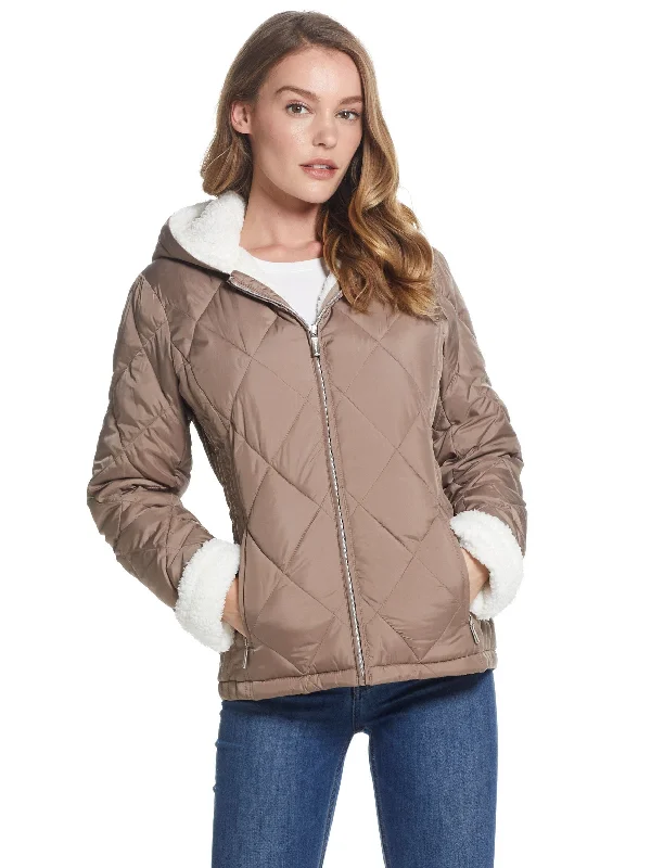 Sherpa Lined Hooded Ladies Quilted Jacket