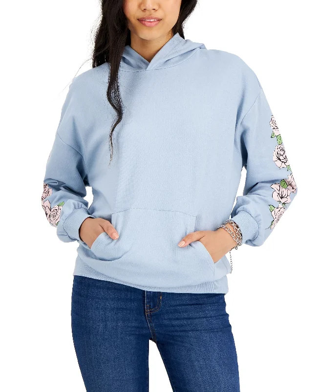 Juniors' Rose-Graphic Pocket Hoodie