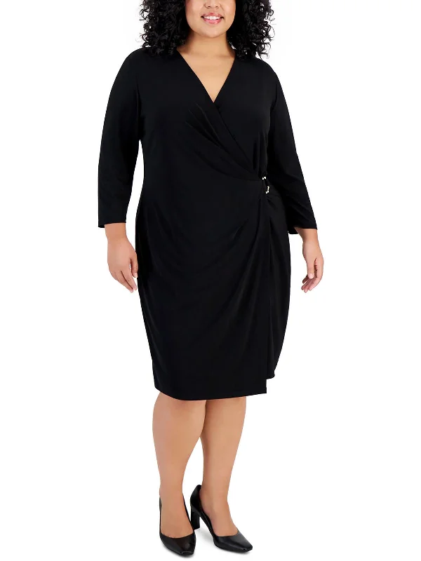 Womens O-Ring Midi Wrap Dress