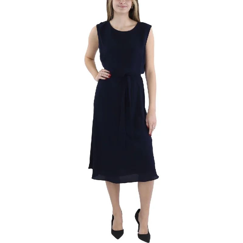 Womens Sleeveless Mid Calf Fit & Flare Dress