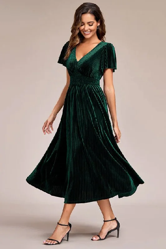 A-Line Knee Length Velvet Dress CG0262