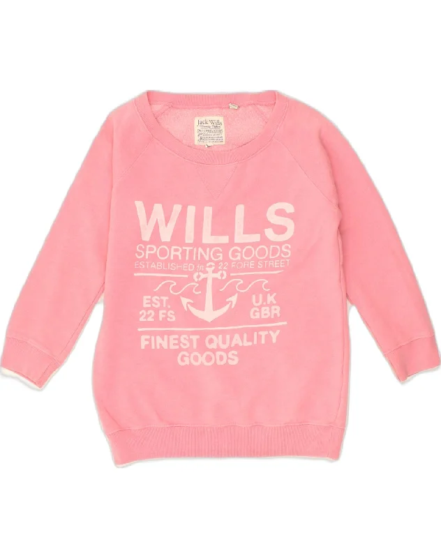 JACK WILLS Womens Graphic Sweatshirt Jumper UK 10 Small  Pink Cotton