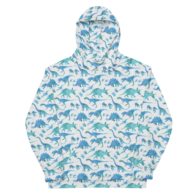 Blue Watercolor Dino - Adult Dinosaur Hoodie