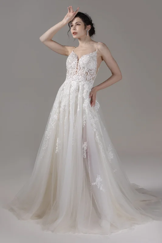 A-Line Court Train Lace Tulle Wedding Dress CW2798