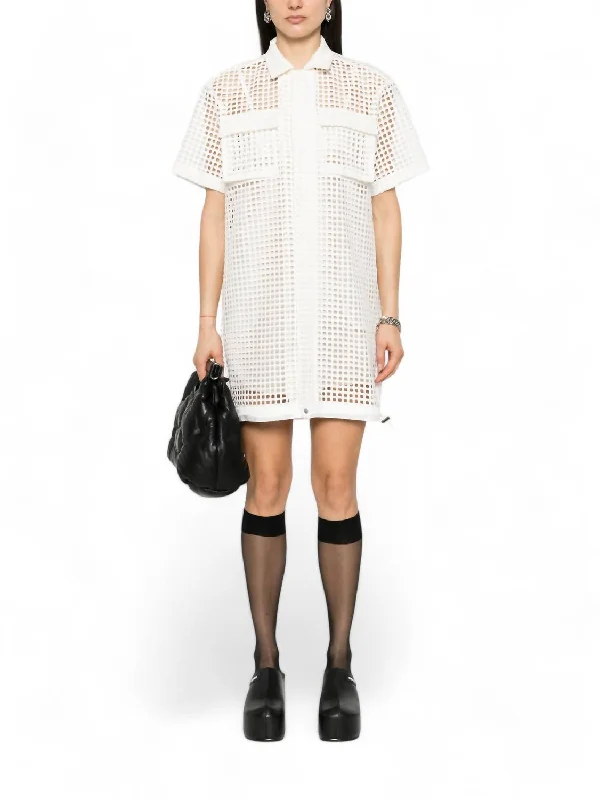 Embroidery Lace Short Sleeve Dress In Off White