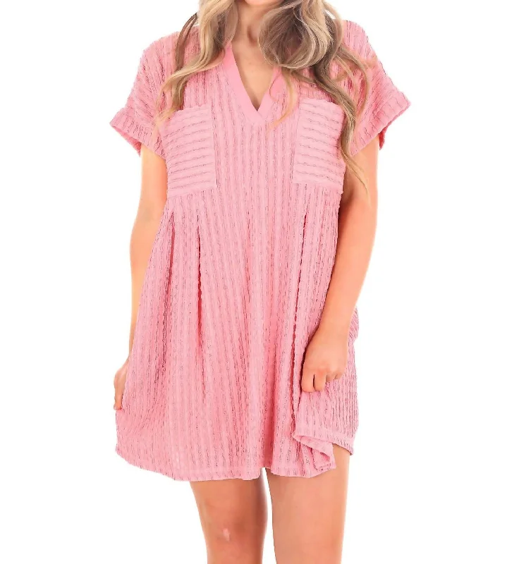 Ask Nicely Textured Mini Dress In Pink