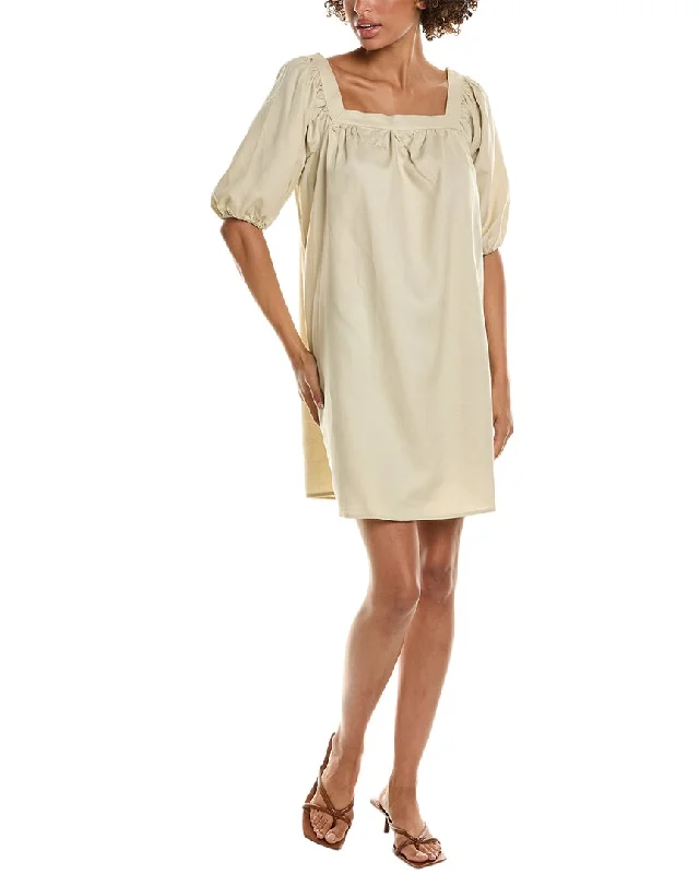 Rachel Parcell Puff Sleeve Linen-Blend Shift Dress